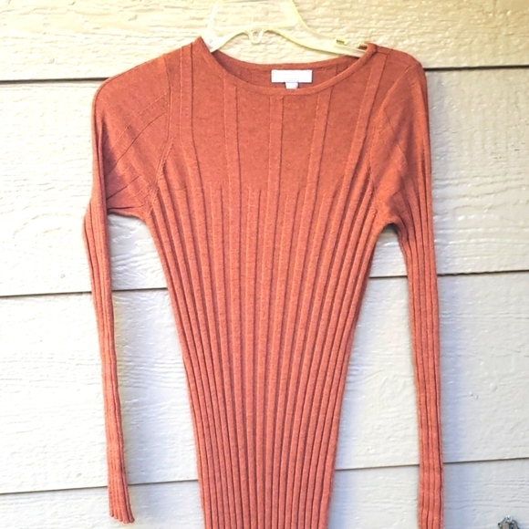 Asos Rust Brown Ribbed Long Sleeve Shift Dress 2 - Picture 6 of 11